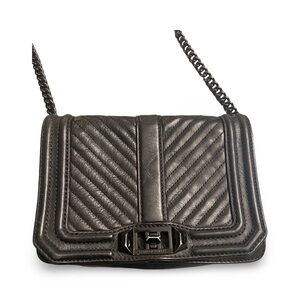 Rebecca Minkoff Black Leather Quilted Crossbody Bag with Chain Strap